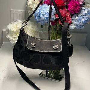 Coach Black Signature Jacquard Shoulder Bag with Silver Hardware